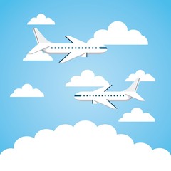 Fototapeta na wymiar Airplane flying over the sky. colorful design. vector illustration