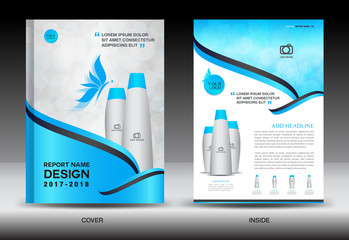Annual report brochure flyer template, Blue cover design, cosmetics brochure flyer template