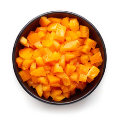 Bowl of chopped bell pepper, from above