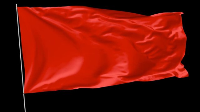 Blank Plain Red Flag With Flagpole Waving In The Wind, 3D Animation With Transparency Alpha Channel Included, Codec PNG + Alpha