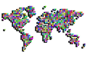 world map square pixels random colored