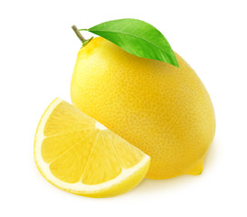 One whole lemon and a piece isolated on white