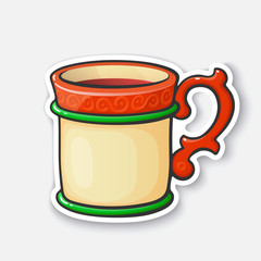 Cartoon sticker of Christmas mug with mulled wine in comic style