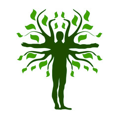 Green Human Tree Silhouette Icon Symbol Design. Vector illustration isolated on white background. 