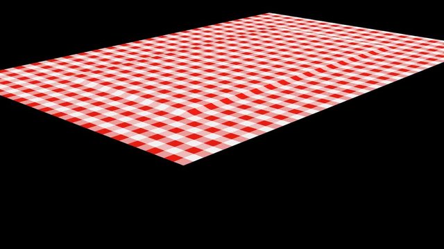 Rectangular tablecloth with red checkered pattern, diagonal view, 3D animation with transparency alpha channel included, codec PNG + Alpha