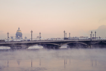 Winter view of the Blagoveschensky bridge, St. Petersburg, Russia