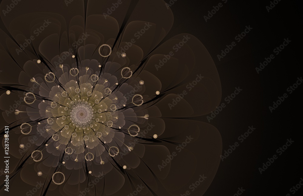 Poster abstract dark fractal flower computer generated image, background for text labels