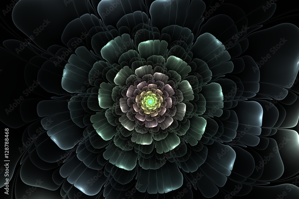 Poster abstract dark fractal flower computer generated image, background for text labels