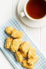Sweet almond cookies and cup of tea.