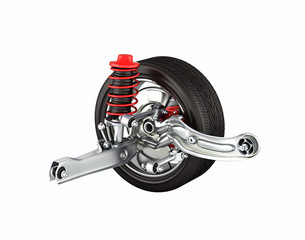 suspension of the car with wheel without shadow on white backgro