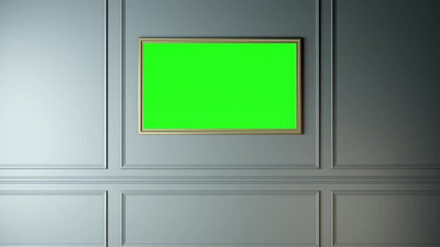 The wall with a picture of a TV, green screen alpha