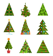 Set of Christmas Tree vector icon isolated on white background for holiday design.