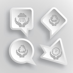 4 images: weather in hands, protection nature, protection sea li