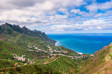 High angle view on coastal village of Taganana Tenerife