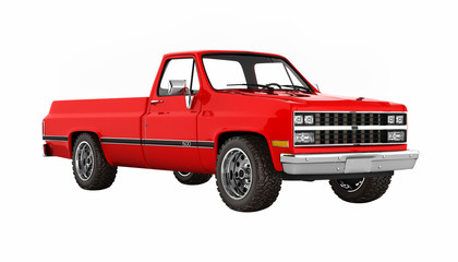 Red pickup truck without shadow perspective view on white 3d - obrazy, fototapety, plakaty