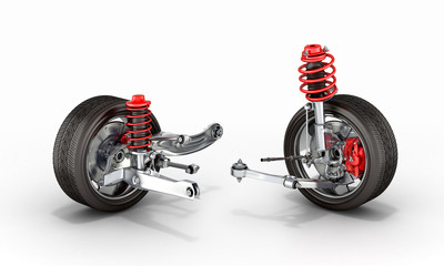 suspension of the car with wheel 3d