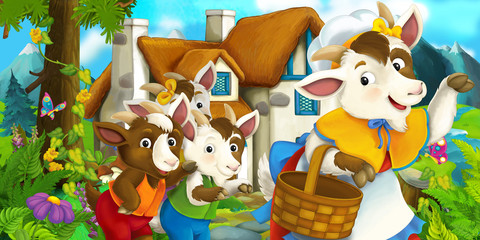 Happy and funny traditional farm scene - stage for different usage - illustration for children