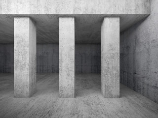 Empty concrete room interior with columns, 3d