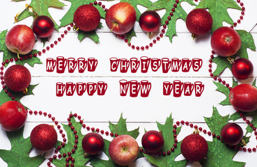 Merry Christmas and Happy New Year card with decor and toys. Done tex-card 