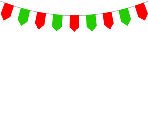 Obraz premium Decorative flags on greeting card template for a happy Christmas