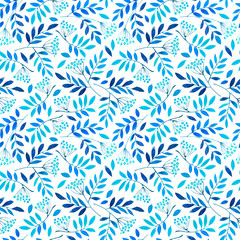 floral seamless pattern with rowan and branches.watercolor hand drawn illustration.white background.