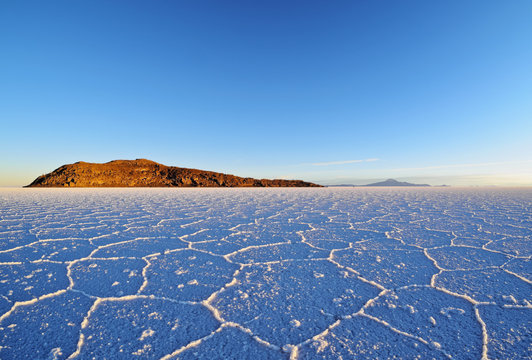 Salar de Uyuni salt flat at sunrise