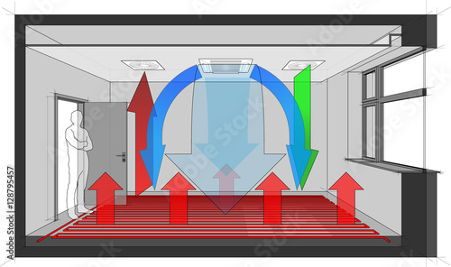 Diagram Of A Room Ventilated And Cooled By Ceiling Built In Air