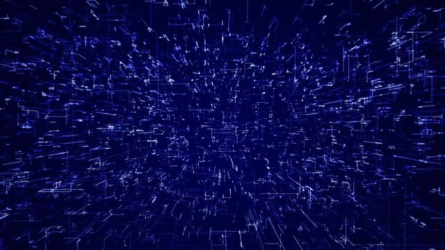 Grid animated techno background.Camera zoom in and fly through hud technological lines and dots.This intro good for tech title and background, news headline business intro screensaver.