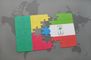 puzzle with the national flag of benin and equatorial guinea on a world map