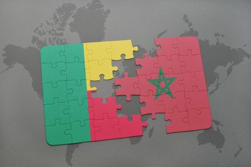 puzzle with the national flag of benin and mozambique on a world map