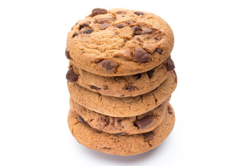 Chocolate chip cookies isolated on white background.
