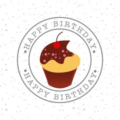 happy birthday card with sweet cupcake . colorful design. vector illustration