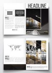 Set of business templates for brochure, magazine, flyer, booklet or annual report. Colorful polygonal background, blurred image, night city landscape, modern stylish triangular vector texture