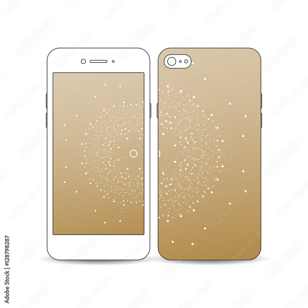 Aufkleber mobile smartphone with an example of the screen, cover design isolated on white. abstract polygonal 