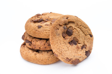 Chocolate chip cookies isolated on white background.