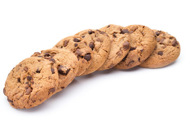 Chocolate chip cookies isolated on white background.