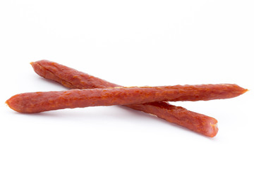 Smoked sausage salami isolated on a white background.