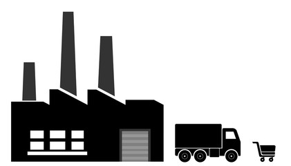 Obraz premium Usine, camion de livraison et caddie