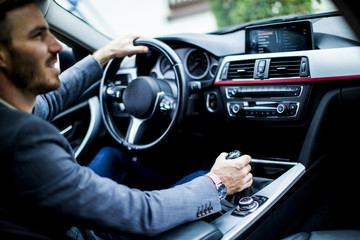 Young man in the car