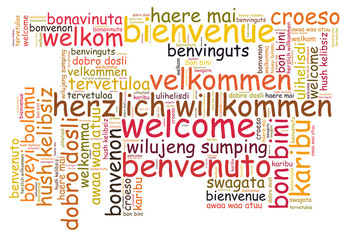 Welcome in different languages word cloud