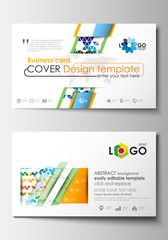 Business card templates. Cover design template, easy editable blank, flat layout. Abstract triangles, triangular background, modern colorful polygonal vector.