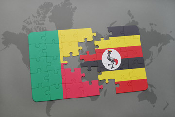 puzzle with the national flag of benin and uganda on a world map