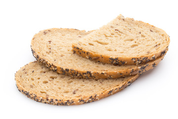 Sliced white bread with cereals. Isolated over white background.