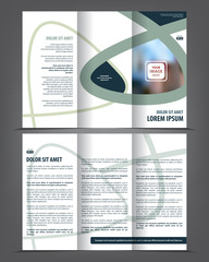 Vector tri fold brochure template design, concept business leaflet, 3 folded blue vector flyer layout - 128800616