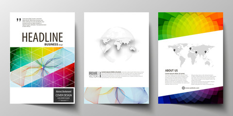 Business templates for brochure, magazine, flyer, annual report. Cover template, easy editable vector, flat layout in A4 size. Colorful design background with abstract shapes and waves, overlap effect