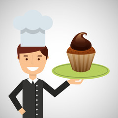 cartoon chef dessert sweet cupcake chocolate vector illustration eps 10