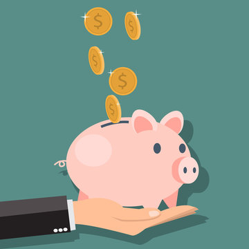  Money savings with piggy - vector illustration