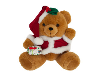 Christmas teddy bear on white