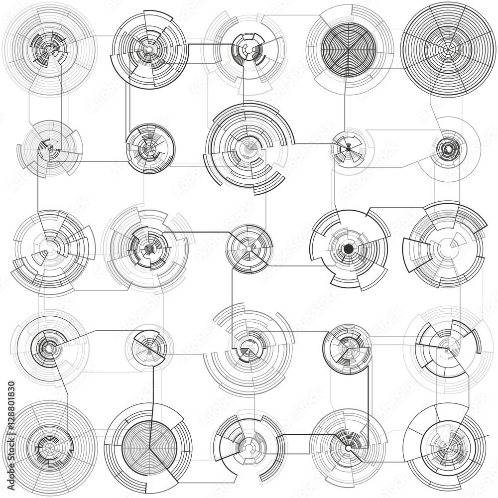 Poster abstract hud elements on white background. high tech motion design, round interfaces, connecting sys