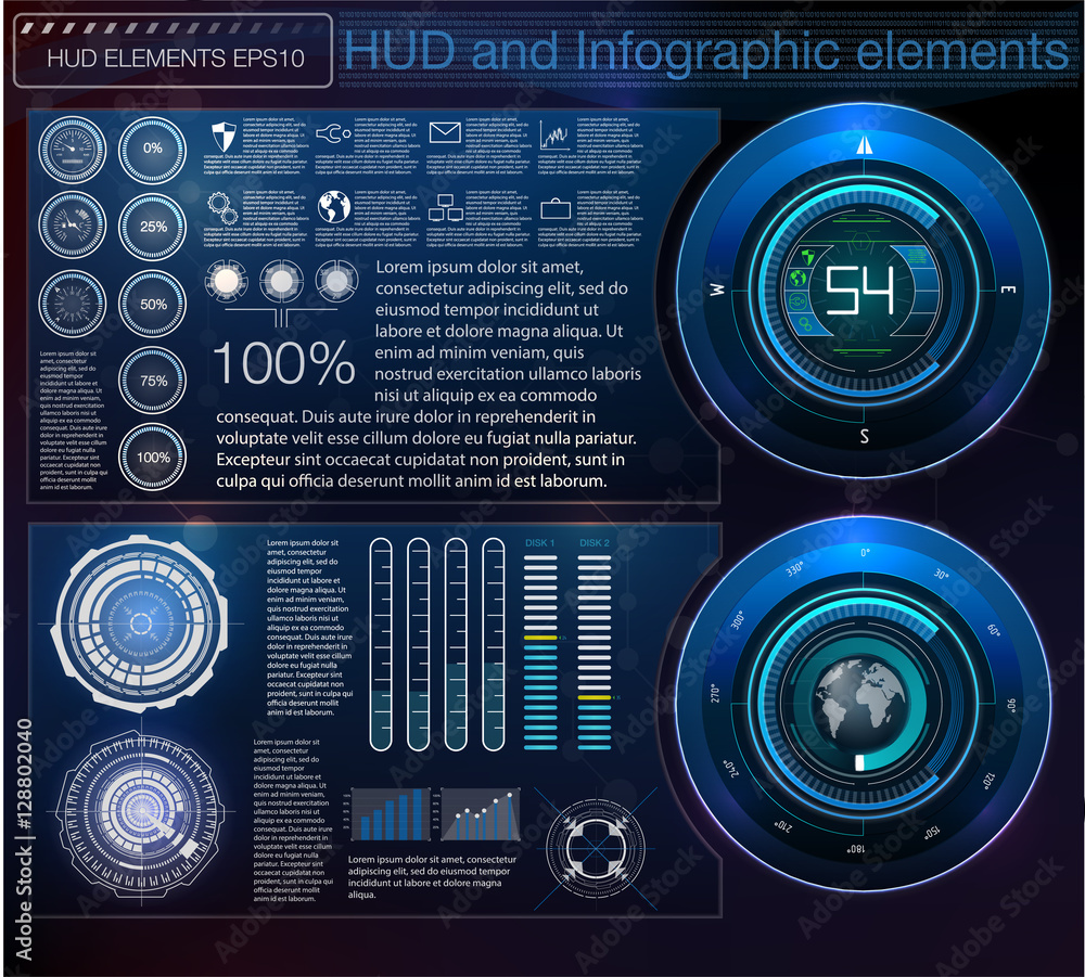 Poster abstract background with different elements of the hud. hud elements. vector illustration. head-up d